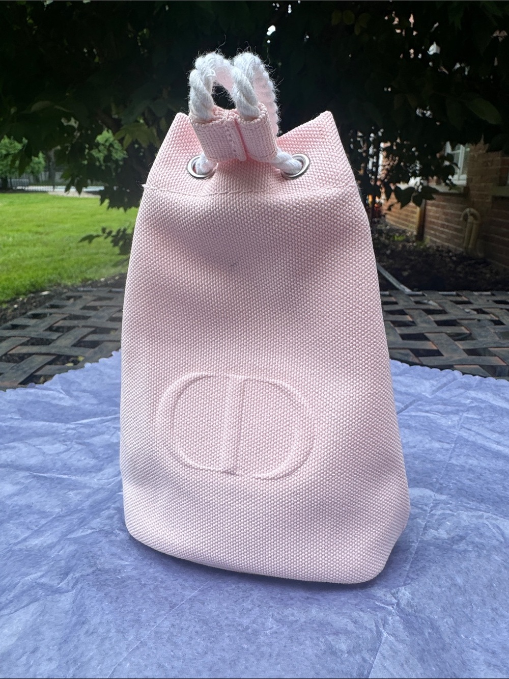 Christian, Dior  Light Pink Canvas makeup Drawstring Bucket pouch GWP